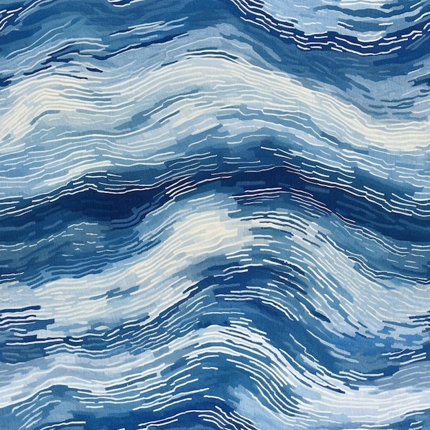 eine Nahaufnahme eines blau-weißen Aquarellgemäldes von Wellen generativer KI