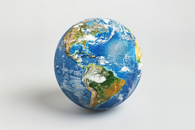Eine Nahaufnahme eines blau-weißen Globus mit weißem Hintergrund