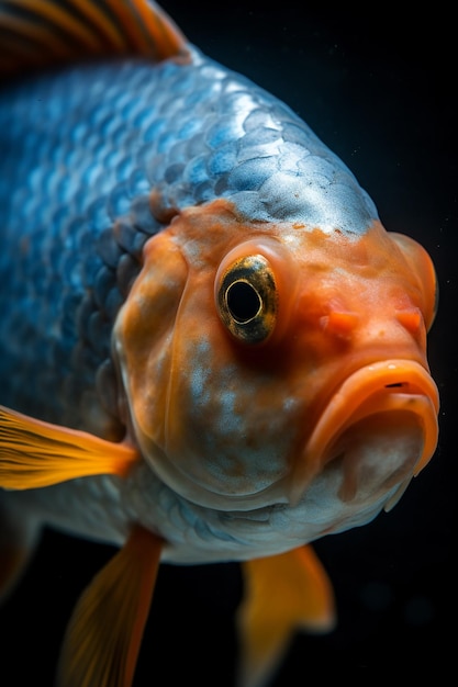 Foto eine nahaufnahme eines blauen fisches mit gelbem auge