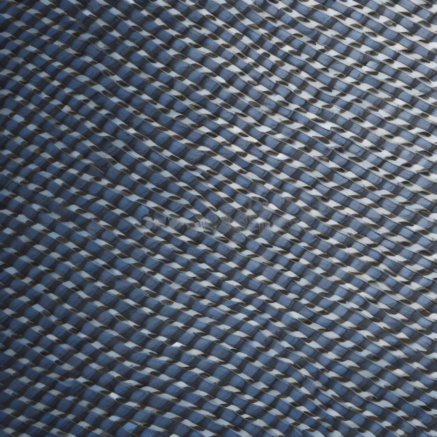 Eine Nahaufnahme eines blauen gewebten Stoffs mit einem Muster aus Quadraten und einem Quadrat.