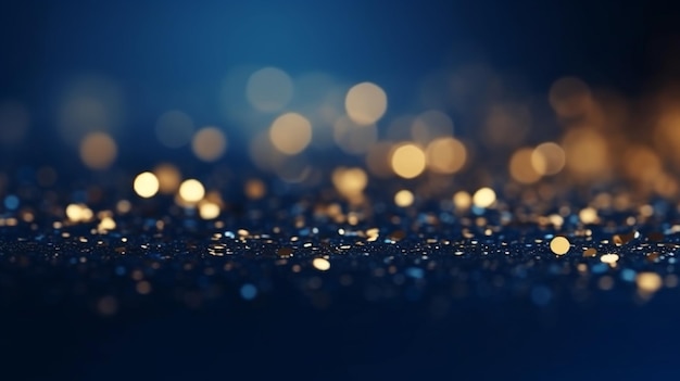Eine Nahaufnahme eines blauen Hintergrunds mit vielen goldenen Lichtern