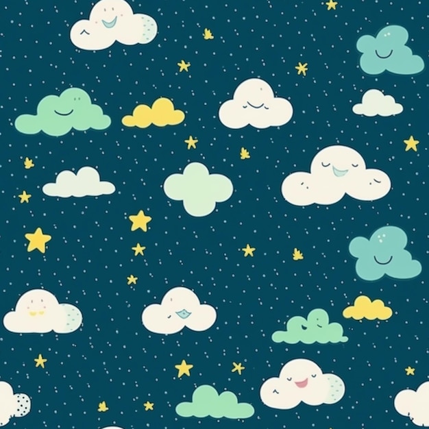 Eine Nahaufnahme eines blauen Hintergrunds mit Wolken und Sternen, generativer KI