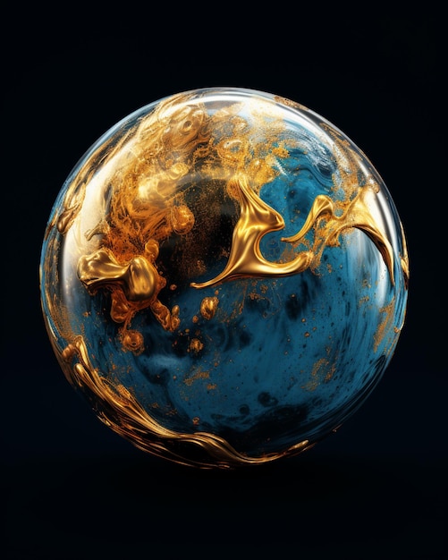 Eine Nahaufnahme eines blauen und goldenen Globus mit schwarzem Hintergrund