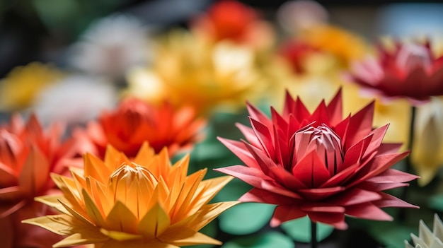 Eine Nahaufnahme eines Blumenarrangements mit dem Wort Lotus darauf