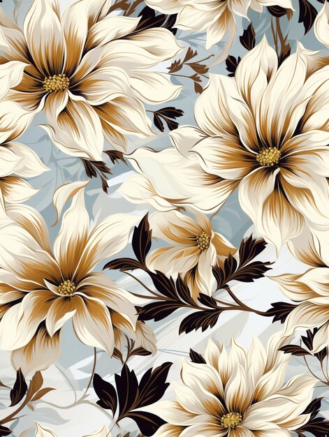 eine Nahaufnahme eines Blumenmusters mit generativen Blumen in Braun und Weiß