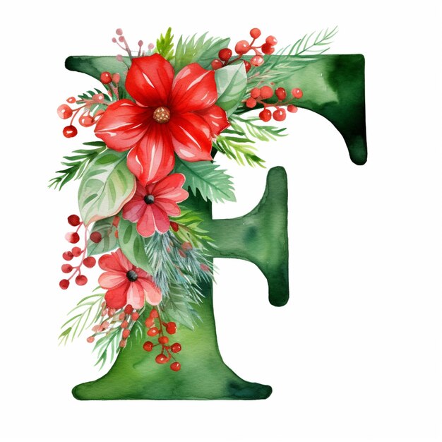 eine Nahaufnahme eines Buchstaben f mit einem Blumenarrangement generativ ai