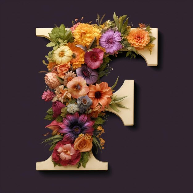 eine Nahaufnahme eines Buchstabens „e“ aus Blumen auf einem violetten Hintergrund, generatives Ai