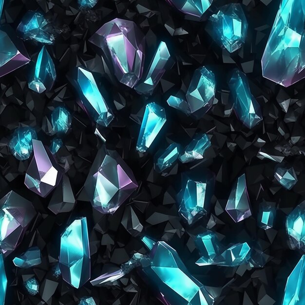 Eine Nahaufnahme eines Bündels blauer Kristalle auf einer schwarzen Oberfläche generativer Ai