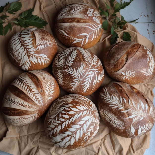 Eine Nahaufnahme eines Bündels Brot auf einem Tisch. Generative KI