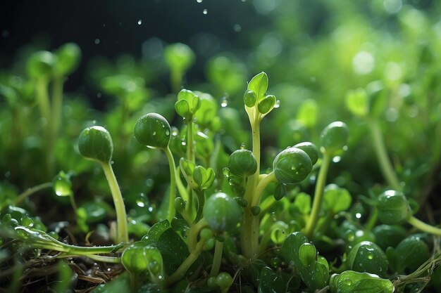 Foto eine nahaufnahme eines bündels grüner sprossen mit wassertropfen