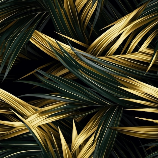 Eine Nahaufnahme eines Bündels grüner und goldener Blätter, generativer KI
