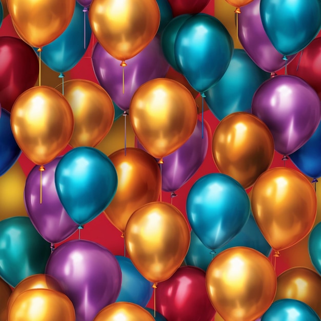 Eine Nahaufnahme eines Bündels von Ballons mit rotem Hintergrund