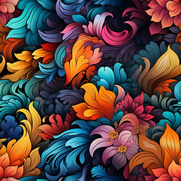 eine Nahaufnahme eines bunten Blumenmusters mit vielen verschiedenen Farben generative ai