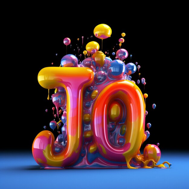 Eine Nahaufnahme eines bunten Buchstabens mit Blasen und einer generativen Flüssigkeitstropfen-KI