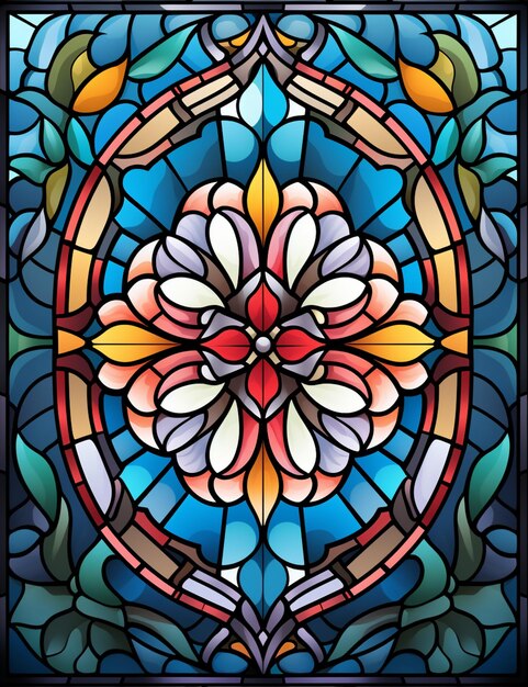 Eine Nahaufnahme eines Buntglasfensters mit einem Blumen-Generativ-Ai