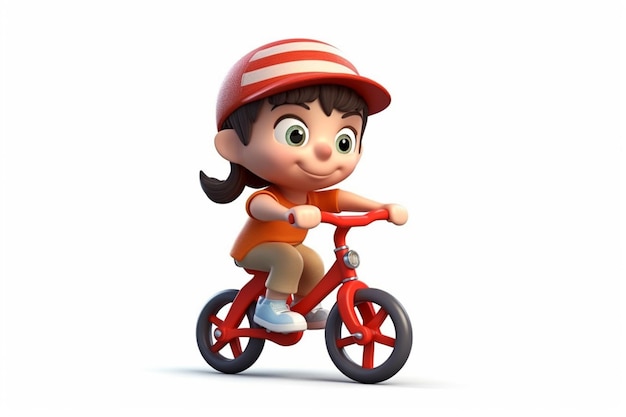Eine Nahaufnahme eines Cartoon-Mädchens, das auf einem roten Fahrrad fährt, generative KI