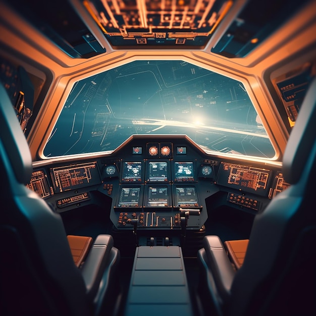 Foto eine nahaufnahme eines cockpits mit blick auf die erde generative ai