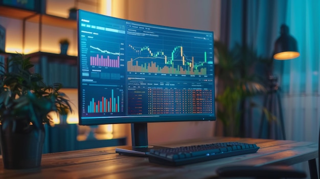 eine Nahaufnahme eines Computerbildschirms, auf dem lebendige Investitionsdiagramme angezeigt werden