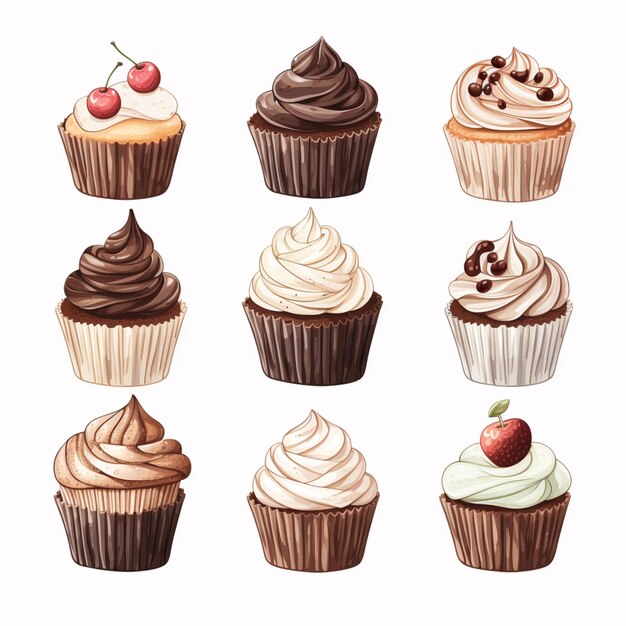 Eine Nahaufnahme eines Cupcakes mit verschiedenen Toppings auf einem weißen Hintergrund