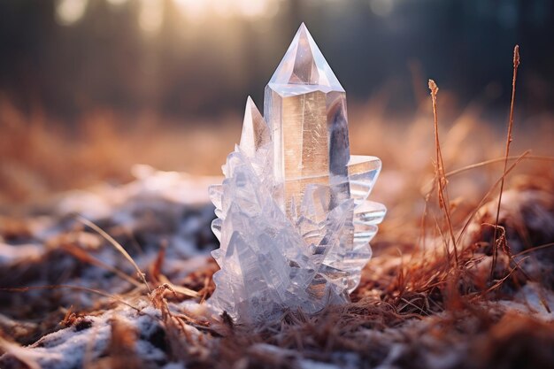 Foto eine nahaufnahme eines eiskristalls auf dem boden