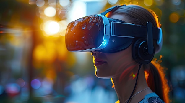 Eine Nahaufnahme eines eleganten und modernen Virtual-Reality-Headsets mit Visor und verstellbarem Gurt