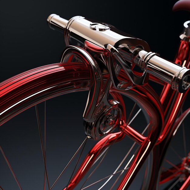 Eine Nahaufnahme eines Fahrrads mit roter Bremse und Kohlenstofflenker.