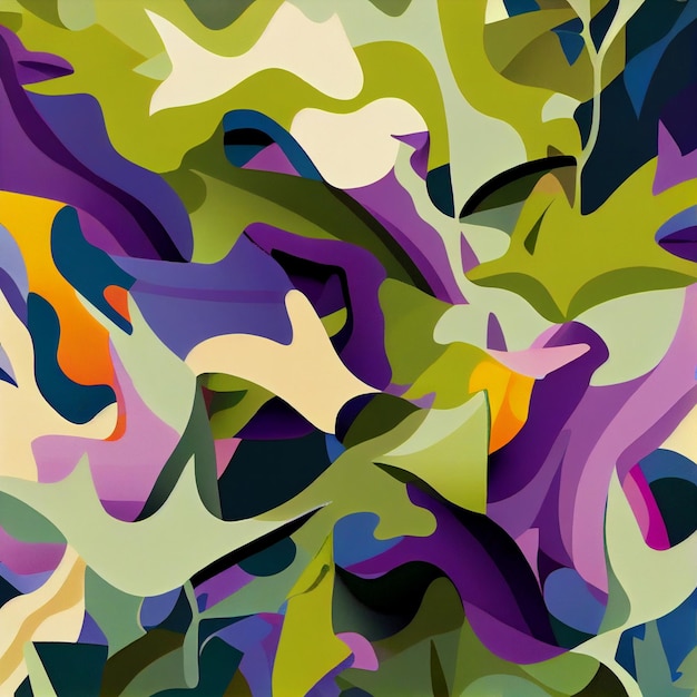 Eine Nahaufnahme eines farbenfrohen abstrakten Gemäldes eines generativen Blattbündels
