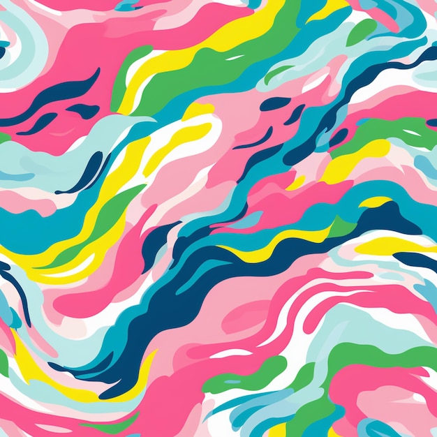 Eine Nahaufnahme eines farbenfrohen abstrakten Gemäldes mit einem generativen Wellenmuster