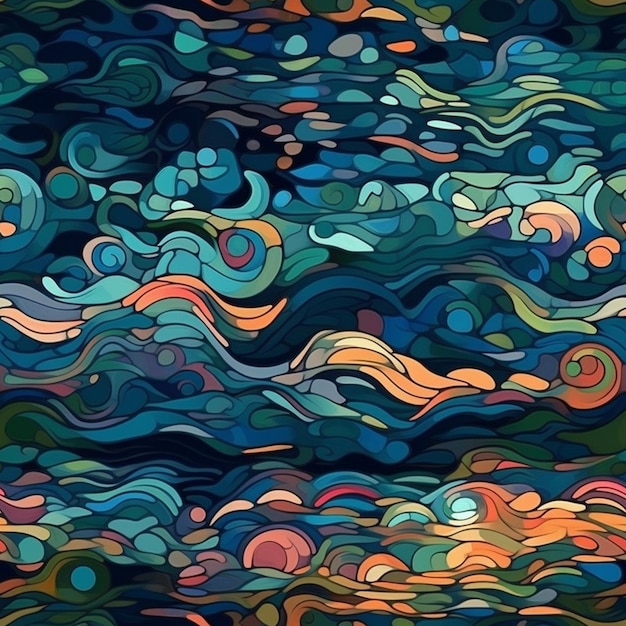 Eine Nahaufnahme eines farbenfrohen abstrakten Gemäldes von Wellen generativer KI
