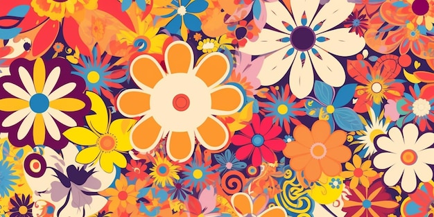 Eine Nahaufnahme eines farbenfrohen Blumenmusters mit vielen verschiedenen generativen Farben