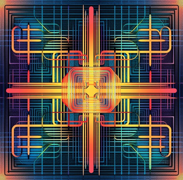 Eine Nahaufnahme eines farbenfrohen Designs mit einem Kreuz darauf. Generative KI