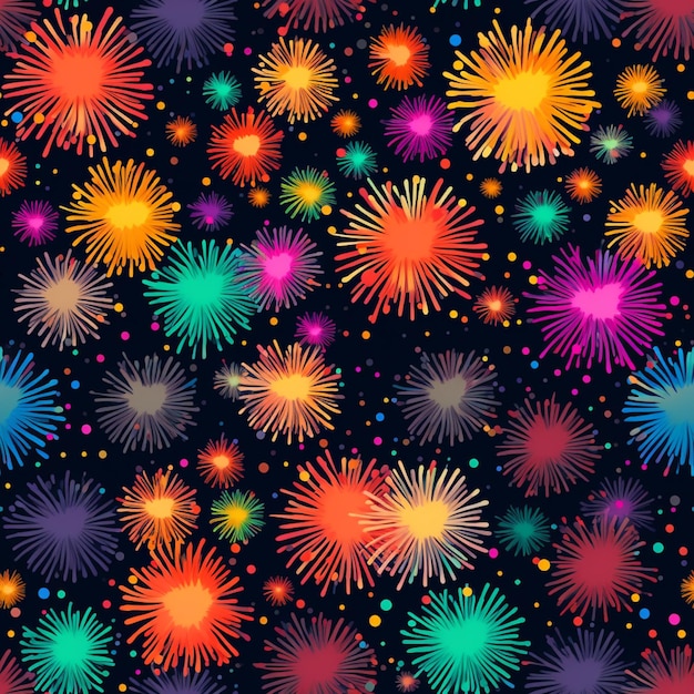 Eine Nahaufnahme eines farbenfrohen Feuerwerks auf schwarzem Hintergrund, generative KI