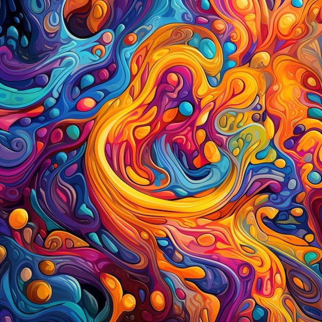 Eine Nahaufnahme eines farbenfrohen Gemäldes einer generativen KI mit wirbelndem Design