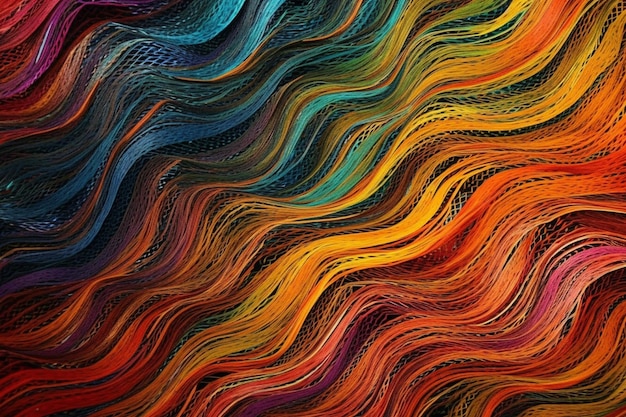 Eine Nahaufnahme eines farbenfrohen Gemäldes von welligen Linien generativ ai
