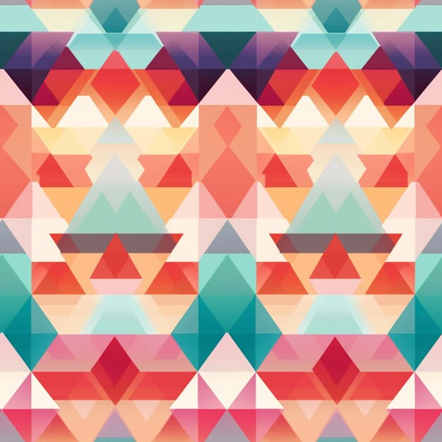 eine Nahaufnahme eines farbenfrohen geometrischen Musters mit vielen Dreiecke generative ai