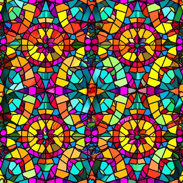Eine Nahaufnahme eines farbenfrohen Mosaikmusters mit vielen verschiedenen generativen Farben