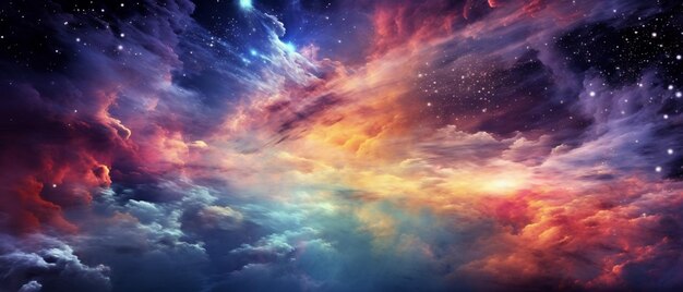 eine Nahaufnahme eines farbenfrohen, wolkengefüllten Himmels mit Sternen generativ ai
