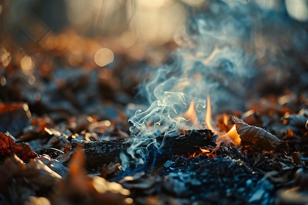 Foto eine nahaufnahme eines feuers mit rauch, der daraus kommt