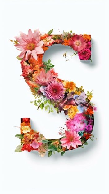 Eine Nahaufnahme eines floralen Buchstabens s mit weißem Hintergrund, generativem Ai