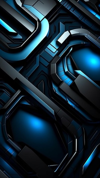 Eine Nahaufnahme eines futuristischen blauen und schwarzen Hintergrunds mit einer großen Anzahl generativer KI