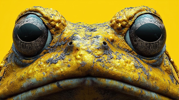 Eine Nahaufnahme eines gelben Frosches mit großen Augen und ohne Mund ai