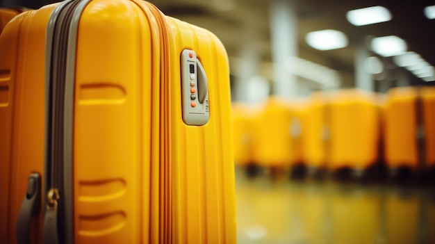 Eine Nahaufnahme eines gelben Koffers in einem Flughafen ai