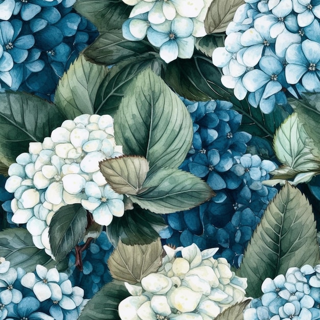 Eine Nahaufnahme eines Gemäldes aus blau-weißen Blumen