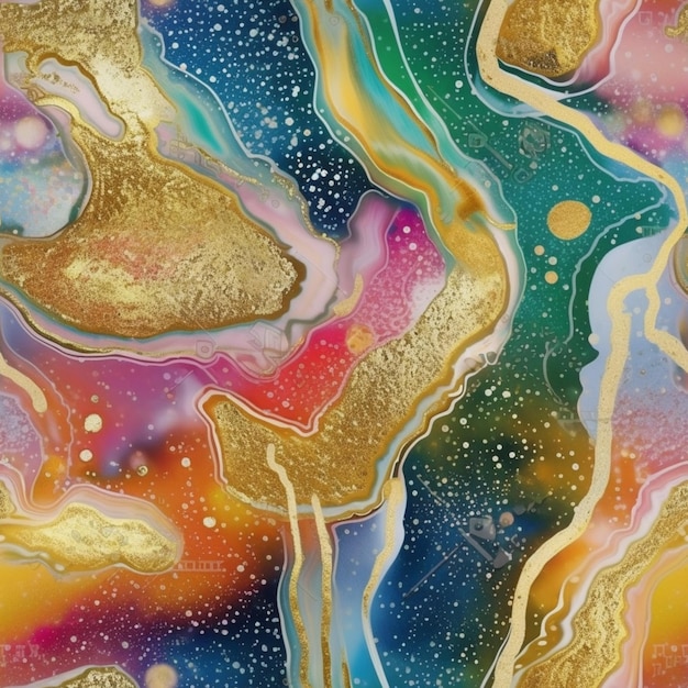 eine Nahaufnahme eines Gemäldes einer farbenfrohen flüssigen Malerei mit generativer KI