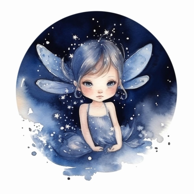 Eine Nahaufnahme eines Gemäldes eines kleinen Mädchens mit blauen Haaren, generative KI