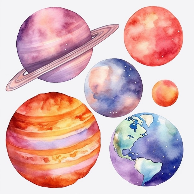 eine Nahaufnahme eines Gemäldes von Planeten mit einem Planeten im Hintergrund generative ai