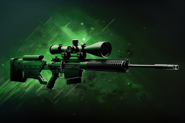 Eine Nahaufnahme eines Gewehrs auf einem grünen Hintergrund generative KI