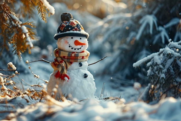 Eine Nahaufnahme eines glücklichen Schneemannes