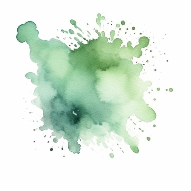 eine Nahaufnahme eines grünen Aquarellflecks auf weißem Hintergrund, generative KI