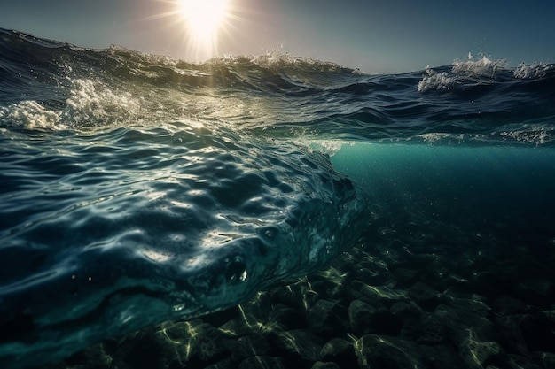 Eine Nahaufnahme eines Haikopfes unter Wasser